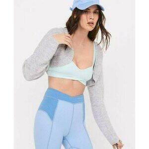 For Love & Lemons Light Gray Emery Knit Soft Ribbed Crop Cardigan Sweater Small